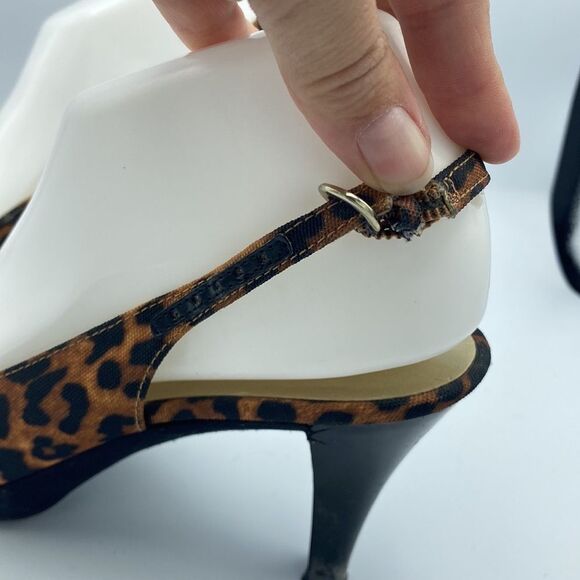 Nine West Animal Print Peep Toe Stiletto Heel Slingback Sandals Brown Size 7M - Picture 3 of 6